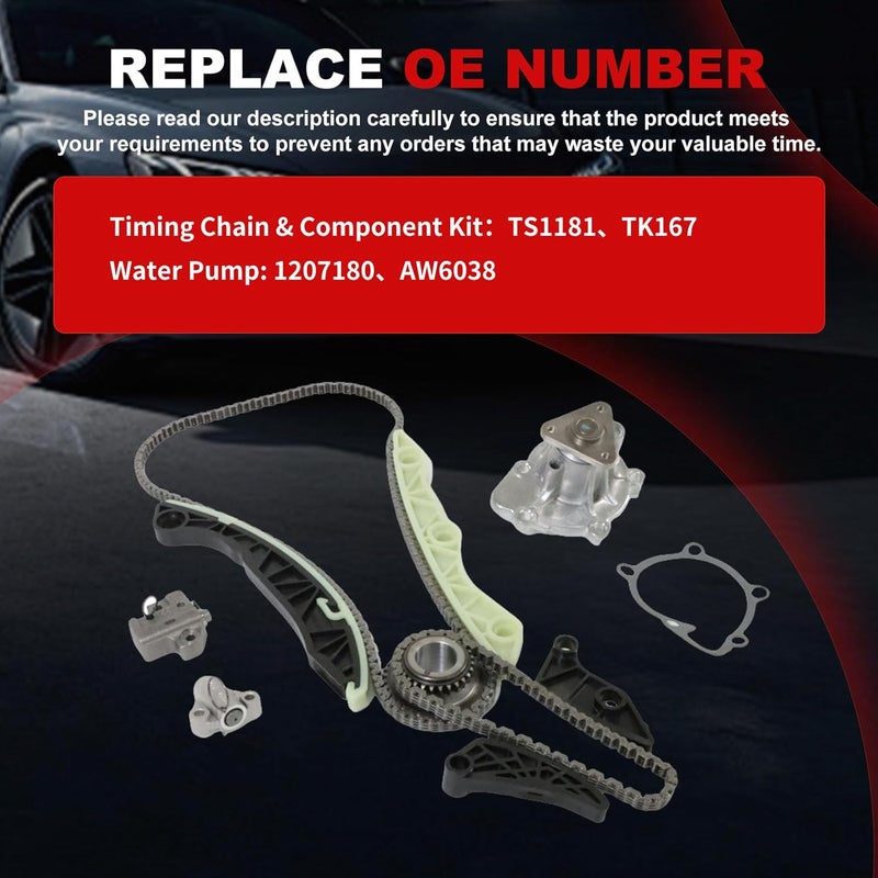 Autodevil Store Timing Chain Kit Water Pump AW6038 2.4L Fit for 2009-2013 Dodge Journey Avenger Caliber, for 09-13 Sebring/200 for 07-13 Compass 2360CC Replacement Engine Part Sets w/Gear, Tensioner, Guide - Image 2
